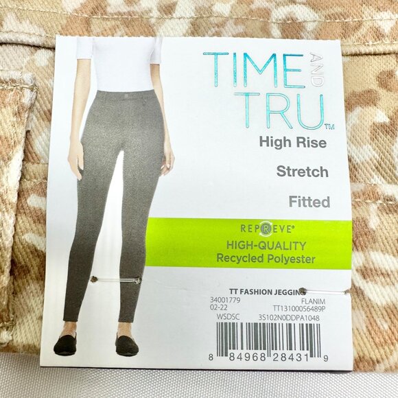 Time And Tru Jeggings Womens XXL 20 High Rise Beige Leopard Printed Stretch - Picture 3 of 10
